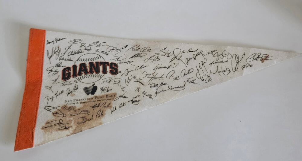 Vintage San Francisco Giants Team Signed Felt Pennant Food Bank 18"